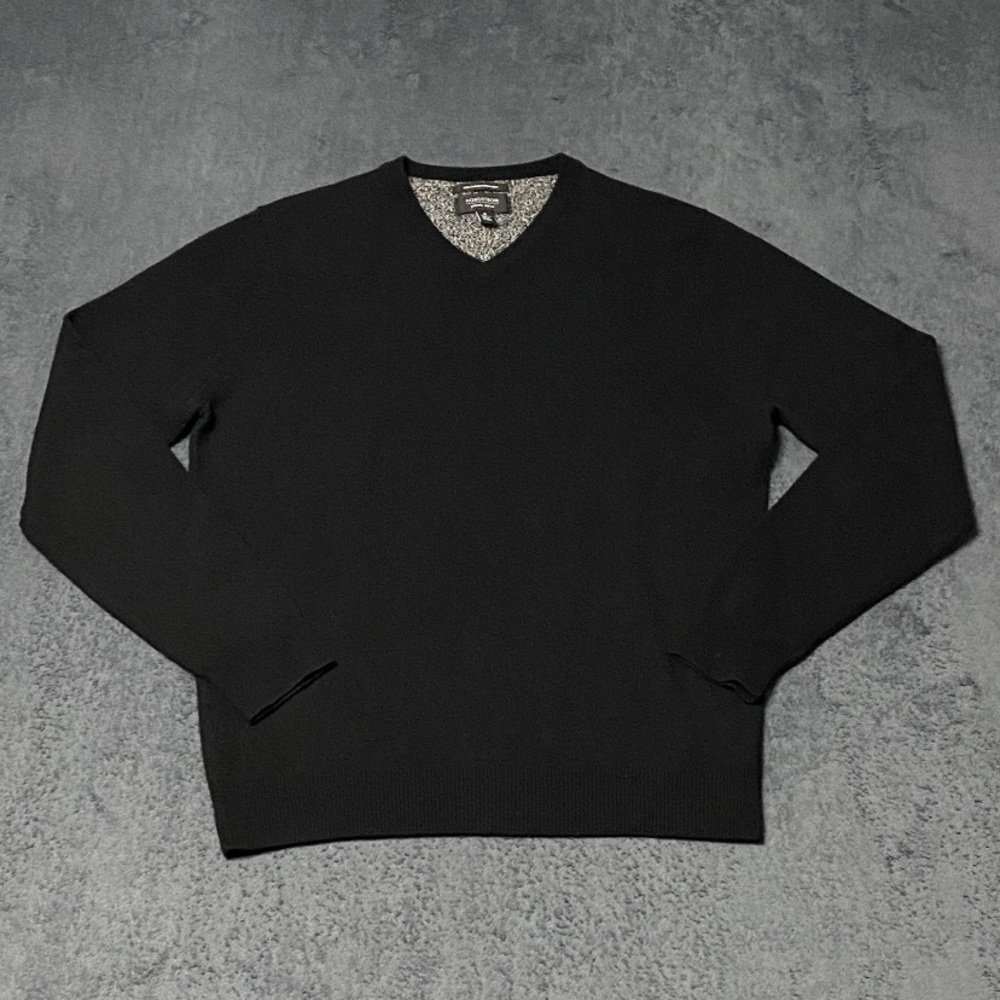 Nordstrom Cashmere Sweater Mens Shop M Black V-Neck Pullover Old Money Preppy